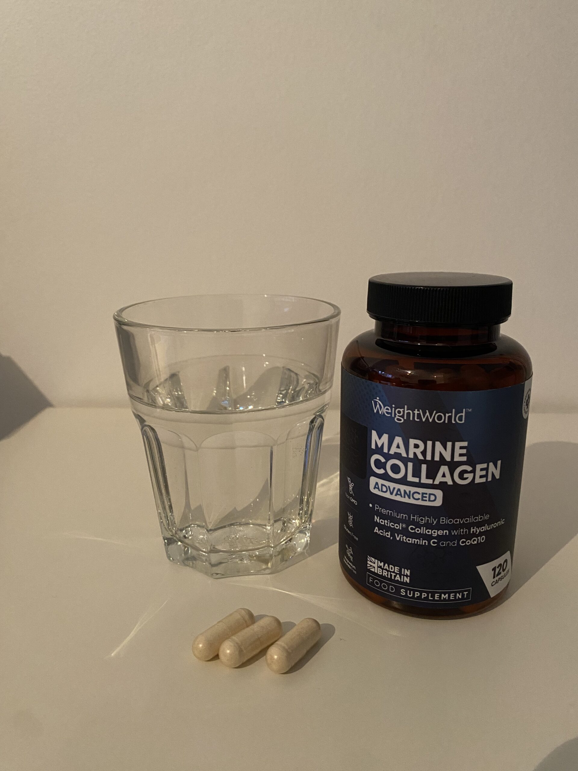 weightworld marine collagen med vand og piller